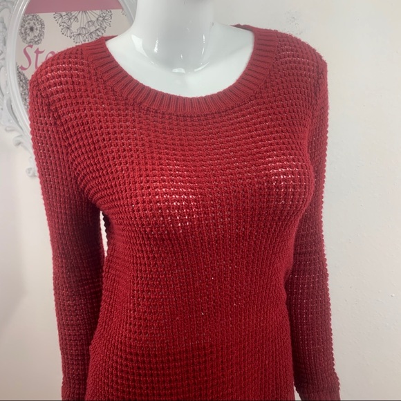 Jack by BB Dakota /Deep Red Crochet Hi Low Sweater - Picture 2 of 8